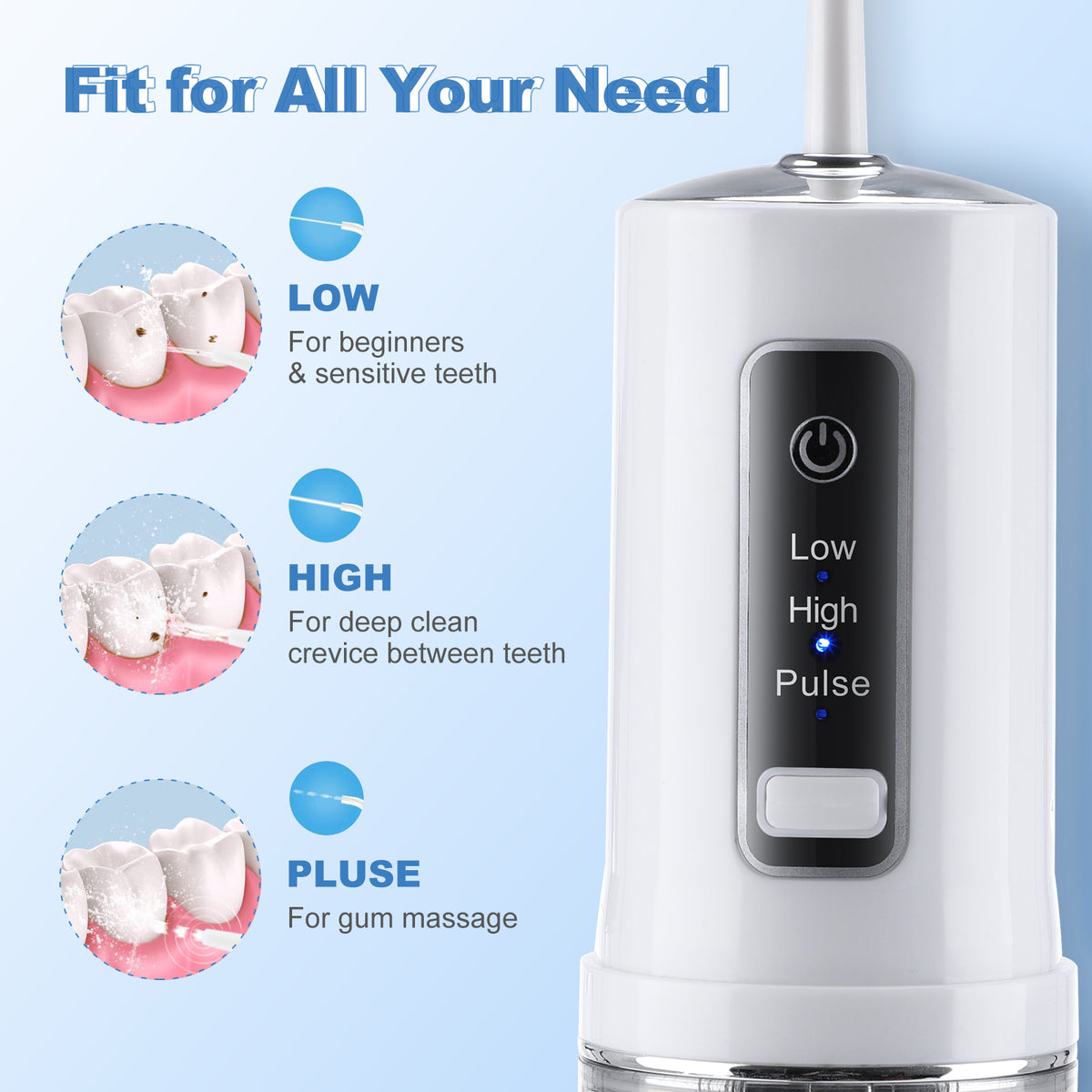 3 Modes Portable Oral Irrigator 230ml Collapsible Dental Water Flosser